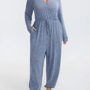 BloomChic Heathered Blue Knit Jumpsuit